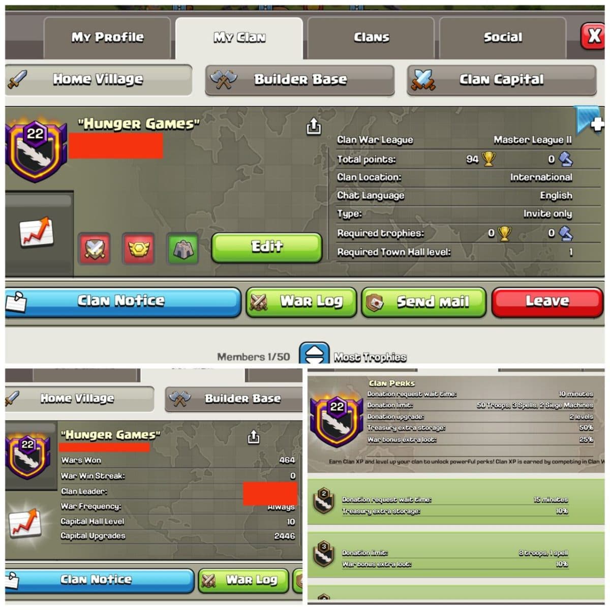 💎 LVL 22 CLAN | NAME: “HUNGER GAMES” (RARE ENGLISH) | MASTER LEAGUE 2 | CH 10 | READY FOR CWL 🛡 | INSTANT DELIVERY ✅